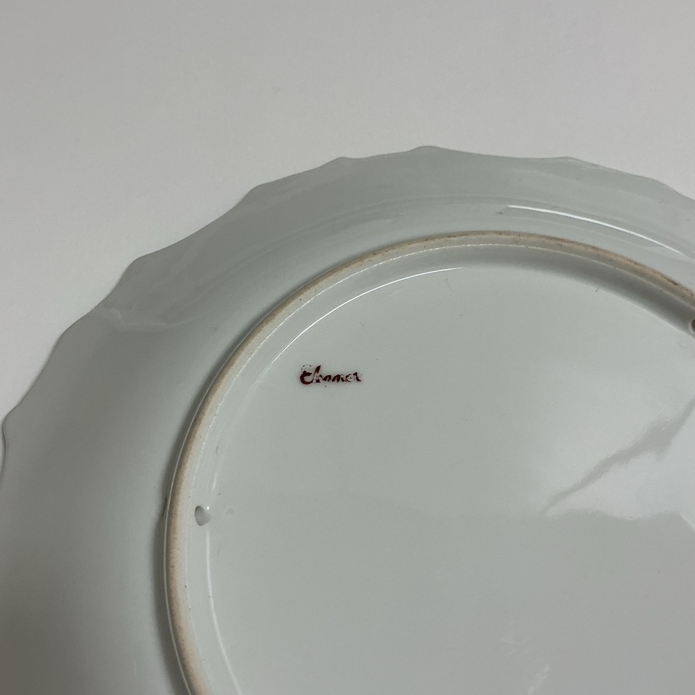 Antique Porcelain Cherries Plate Hand-Painted Green Scalloped Rim 8.5โ France - Picture 5 of 12